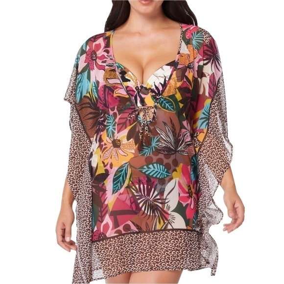 Bleu Rod BeattieWomen's Bleu Rod Beattie Caftan Chiffon Dress Swim Cover Up L